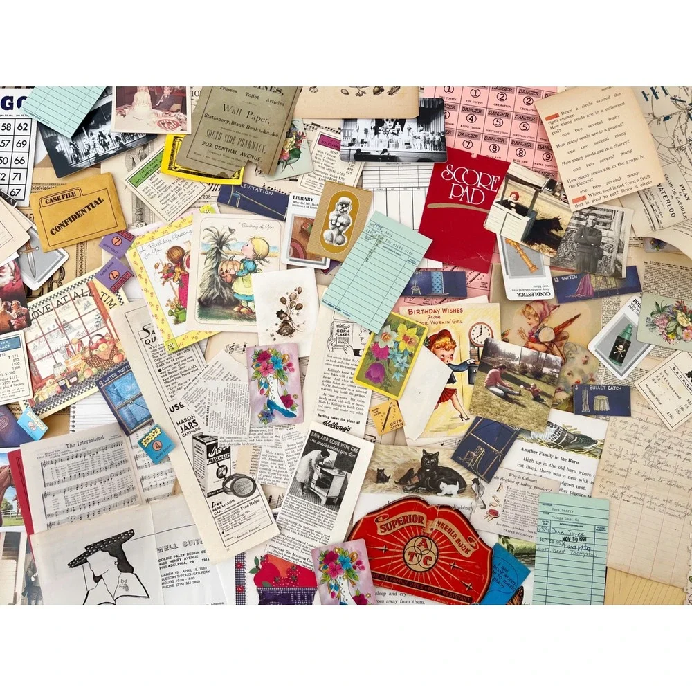 TRUE Vintage Paper Ephemera 25‎ Pcs Mixed Postcards Photos Ads Junk Journal Kit